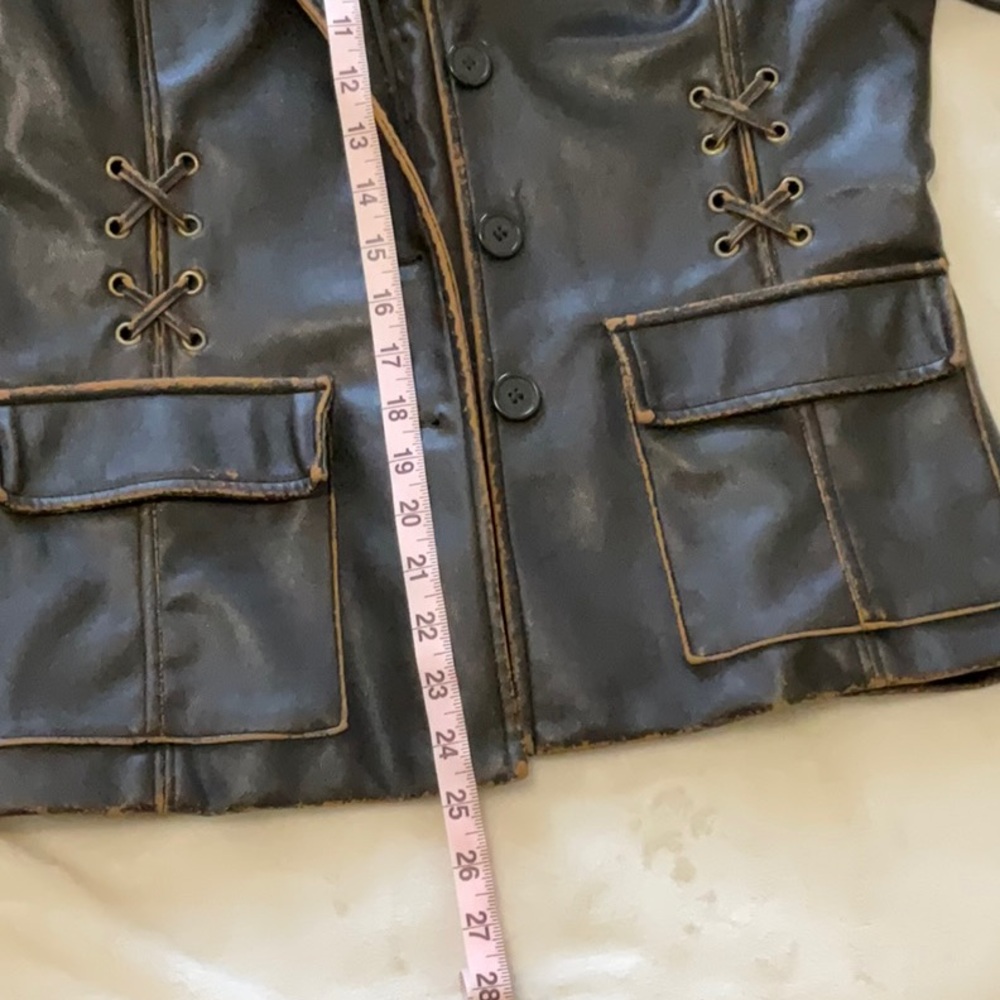 Rampage Dark Brown Faux Leather Blazer Jacket, Worn look, Large - Picture 7 of 9